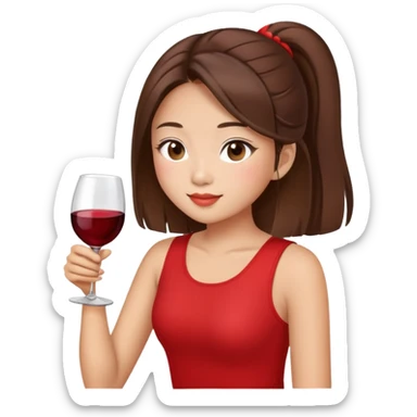 Pretty Asian girl with brown hair  21st birthday red heavy on the 21 part top drinking wine  sticker