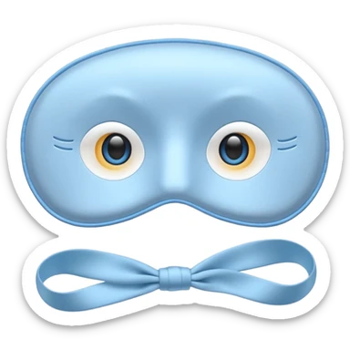 cute emoji of an isolated silky sleep mask, soft satin texture with gentle shine, light gray with pastel blue tones, embroidered sleepy eyes, no person, no face, cozy winter mood, smooth rounded shape, soft shadows sticker