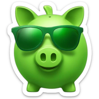 green piggybank with green sunglasses sticker