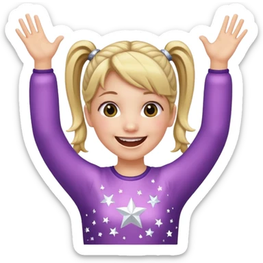 A girl with pigtails and a sparkly top, cheering with both hands raised and a huge smile. sticker
