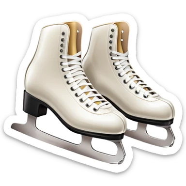 An icon featuring a pair of elegant figure skates resting on scratched, worn ice. In the background, cheering spectators fill the stands of a grand stadium, creating a vibrant atmosphere. Transparent background highlights the essence of figure skating performance sticker