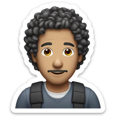 man with short curly hair and a large nose with a back brace and long face  sticker