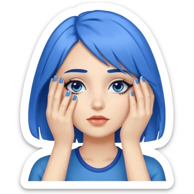 Woman with hand.completely covering eyes with medium length blue hair sticker