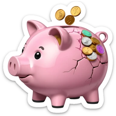 a piggy bank broken into two parts sticker