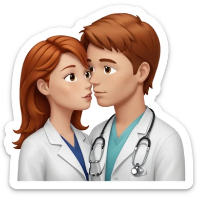 White male doctor with light brown hair kissing girl with auburn hair and freckles   sticker