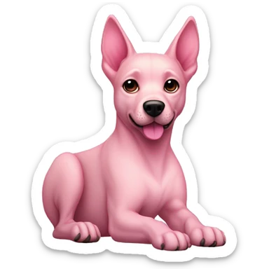 A sleek pink dog with pointed ears, a narrow snout, dark round eyes, and darker pink accents on its paws, ears, and tail. Its lean body has smooth, velvety fur and pale pink paw pads. sticker