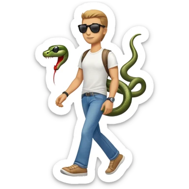anthropomorphised snake wearing jeans, t-shirt, sunglasses, walking upright sticker