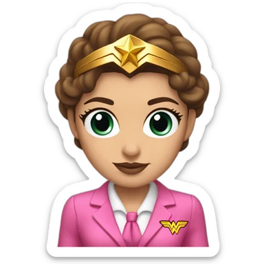Wonder Woman wearing a pink business suit instead of superhero costume with no mask, headband or emblem  sticker