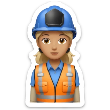Girl full body standing with her security helmet and security vest on sticker
