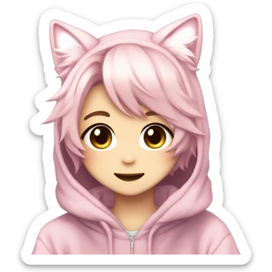 Cute Kawaii Beautiful Gorgeous Sparkly Shiny Blushing Anime Style Shojo Catboy With Pretty Hair And Hoodie Trendy Style Outside sticker