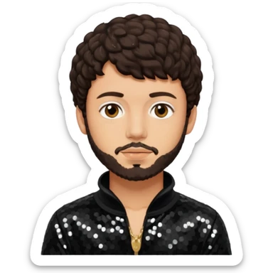 Jack Harlow with dark brown hair and short beard, black sequin outfit sticker