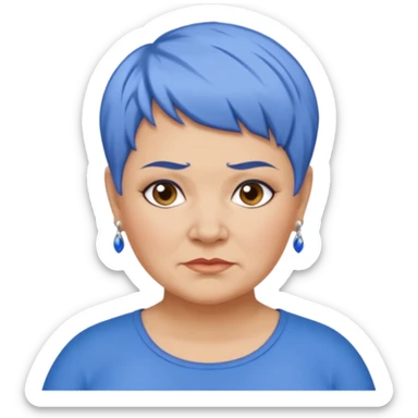 mujer mayor un poco gorda pelo azul o morado pixie cut barriobajera sin pendientes sticker