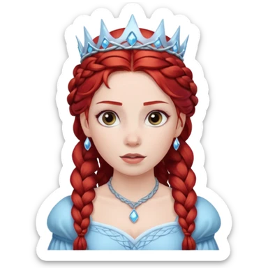 braided hair ice princess with dark crown, red hair sticker