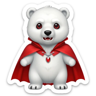Vampire animal, polar bear in red collar cloak, red eye, fang sticker