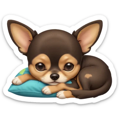 A high-resolution photo-realistic digital illustration of a cute  black and tan chihuahua with eyes closed shut sleeping lazily on the ground sticker