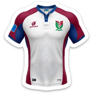 Cinematic Realistic image of a rugby jersey rendered in bold, dynamic team colors with intricately detailed fabric textures and natural creases, illuminated by dramatic stadium lighting sticker