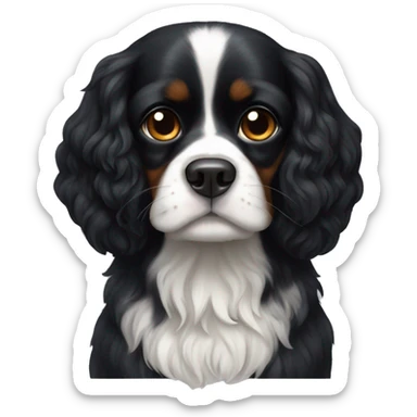 completely black small king spaniel with black fur on his whole face and white fur on chest sticker