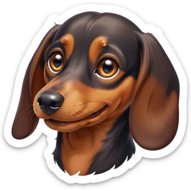 Cinematic Comical black and tan Dachshund Portrait Emoji, Head tilted dramatically with an exaggeratedly amused expression, featuring a sleek black and tan coat with a vibrant sheen, wide, expressive brown eyes filled with playful disbelief, Simplified yet hilariously expressive features, highly detailed, glowing with a slightly sassy glow, high shine, dramatic yet playful, stylized with an air of cheeky humor, bright and endearing, soft glowing outline, capturing the essence of a spirited and over-the-top companion, so meme-worthy it feels like it could side-eye its way into internet fame instantly! sticker