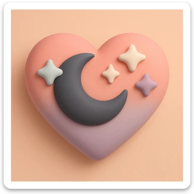 gothic heart with a dark moon and stars, mochi style sticker