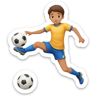 child kicking a ball, cheerful and energetic, motion lines to show action sticker