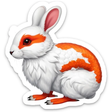 Rock Ptarmigan-Snowshoe-Hare-Koi-Fish-Animal-hybrid, full body, with red marking over eye sticker
