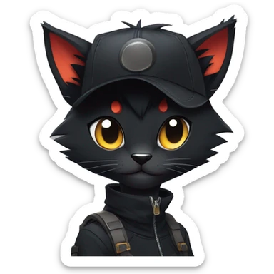 Edgy Shy Anthro boyish cool pretty dark black Litten-Pokémon-cat-fursona techwear sticker