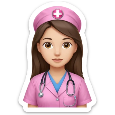 pretty brunette nurse with long hair in pink scrubs sticker
