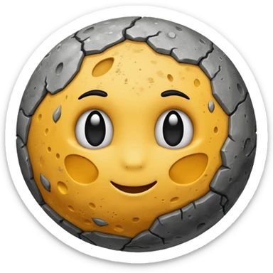 planet Mercury as a round, rocky gray ball covered in pitted marks and rough patches, slightly darker gray, emoji style sticker
