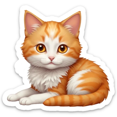 full body of very small + skinny ginger and white kitten with deep orange eyes and triangular shaped face lying down sticker