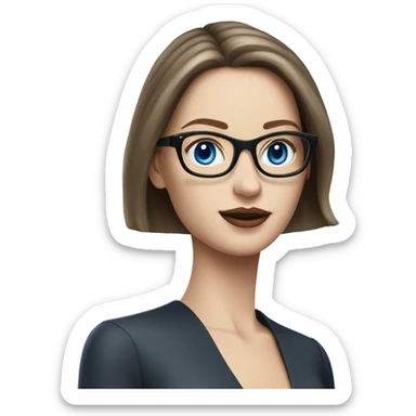 Lifelike pale elegant classy model, straight shoulder length brunette, glasses and blue eyes  sticker