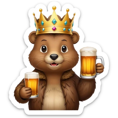 beaver with a crown on her head and a glass of beer in her hands sticker
