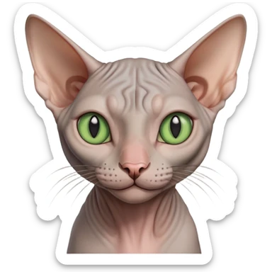 gray hairless Sphynx cat with green eyes, smiling sticker