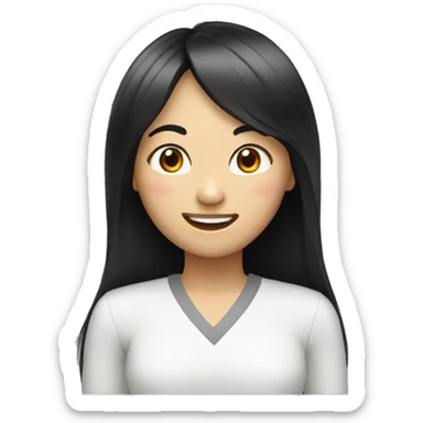 asian, woman, long black hair, bang hair, smile with teeth sticker