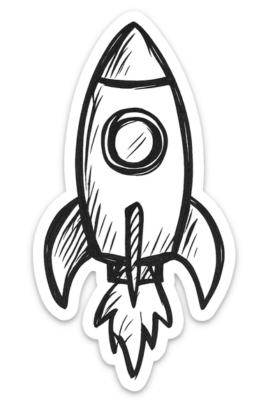 hand drawn outlined icon of a rocket, no fill sticker