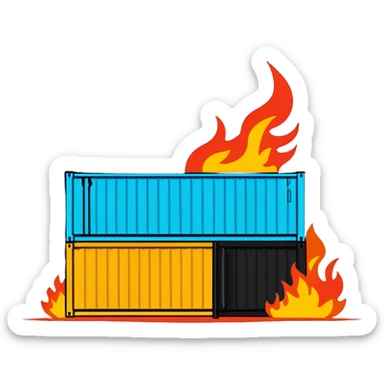 shipping container on fire sticker