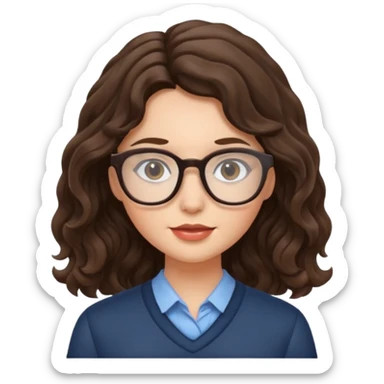 Brunette girl with wavy hair and glasses sticker