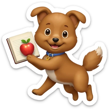 playful dog jumping with a piece of homework, apple style emoji sticker