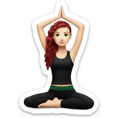 Slavic white girl with burgundy hair and green eyes doing yoga in black clothes  sticker