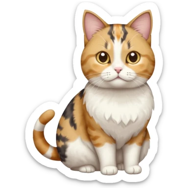 full body calico tabby + white cat with tiny head and fat body sticker