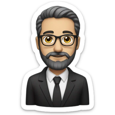 Arabic Canadian white man in a dark suits with elegant black glasses and heavy black and white beard sticker