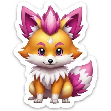 Electric chibi cute adorable innocent realistic shiny glittery shimmering shimming snowy white pink magenta feathery Fennekin-Growlithe-Furret-Electrike-fusion-Fakemon-Digimon-Pokémon-creature (full body) sticker