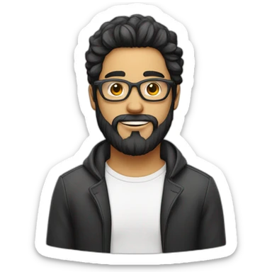 jeune homme blanc avec cheveux lisse long noir avec grosse barbe et lunette de soleil sticker