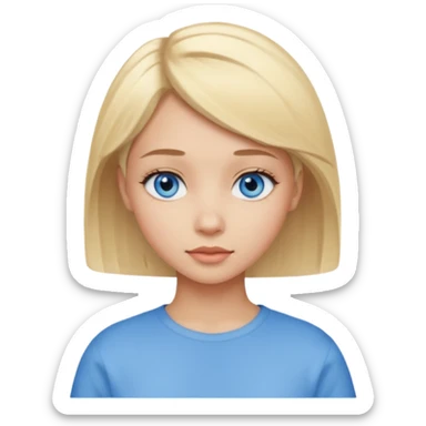 a girl light skin with blue eyes, blonde short hair and pretty sticker