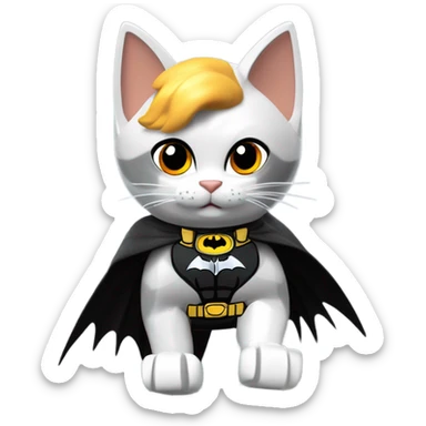 Lego Batman riding a Grey and black tabby kitten with white legs, razor sharp talons and wings of fire  sticker