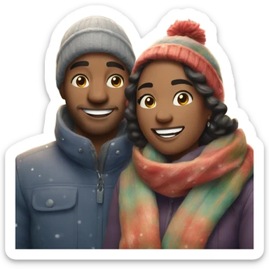 smiling couple indoors with jewelry in the snow during Christmas  sticker