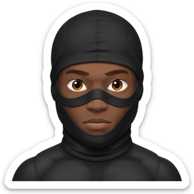 smug muscular african male black baraklava ski mask wearing guy with no top. sticker