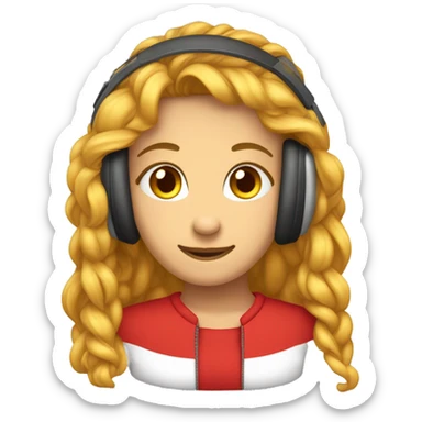 Una ragazzacon capelli lisci rossi maglietta rossa con cuffie che e mezza età sticker