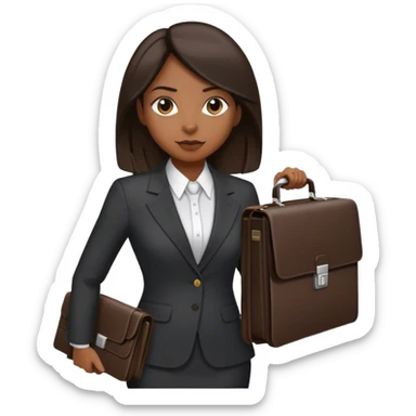 dark brown woman with dark brown shoulder length straight hair in an executive suit carrying a briefcase sticker