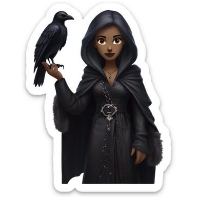the morrigan goth woman version vines style furr robe stylish boots, perfect eyes, raven on hand sticker