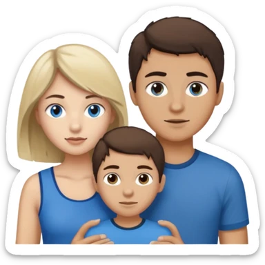 Una pareja heterosexual. La chica de piel blanca pero bronceada (española), pelo al estilo wolfcut castaño oscuro, ojos marrones. El chico de piel blanca, ojos azules y pelo castaño claro, tirando para rubio oscuro. sticker